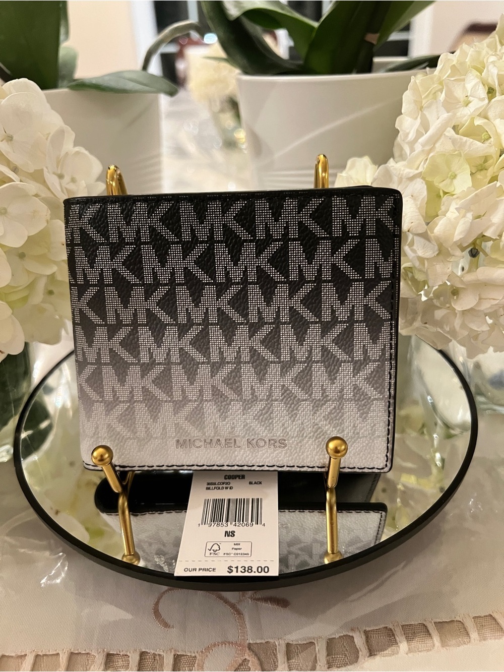 NWT Michael Kors Cooper Black Silver Ombre MK Logo Bifold Wallet $138 Retail